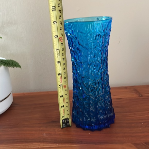 Stunning 1970s vintage bark texture vase blue turquoise - Picture 9 of 10